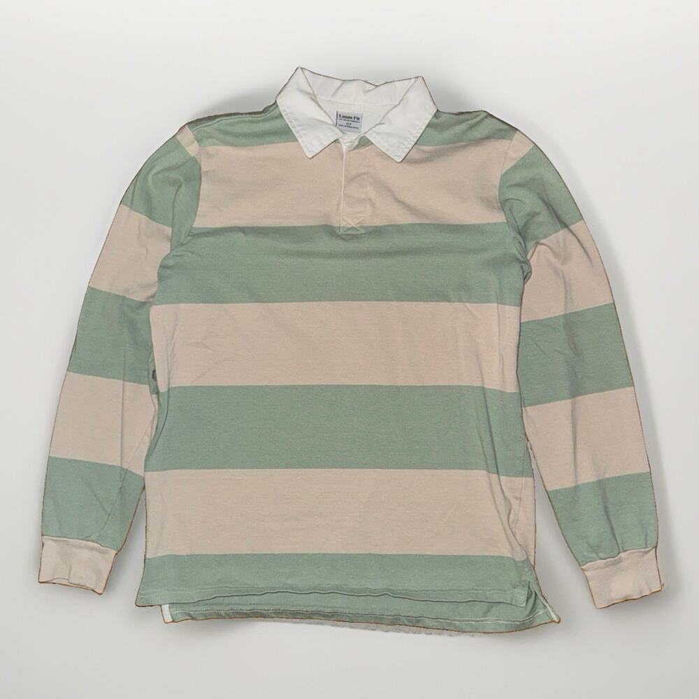 Cotton On Striped Rugby Shirt Small 20x25 Mint Tan Preppy Y2K Classic